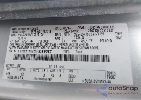 2016 Ford Transit-250 из США, поврежденный, VIN 1FTYR2CM2GKB29827